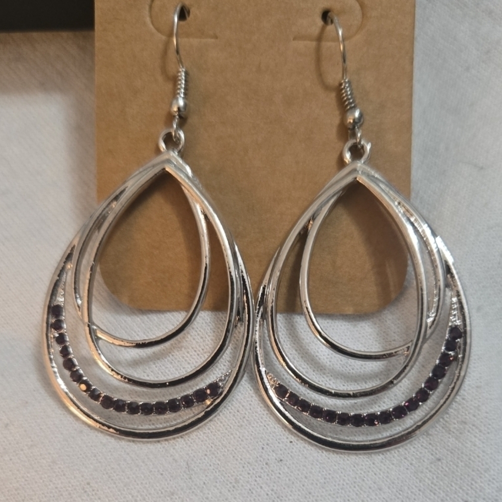 Elegant Silver and Purple Teardrop Earrings